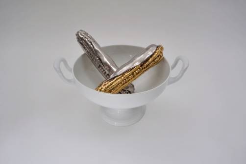  Decorative corn by Ahura Porcelain of Italy, gold & silver gilt, 1970`s ca